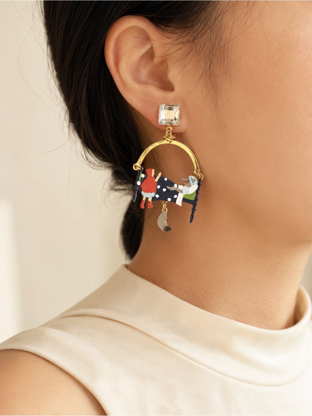Little Red Riding Hood Theme Clip-On Earrings